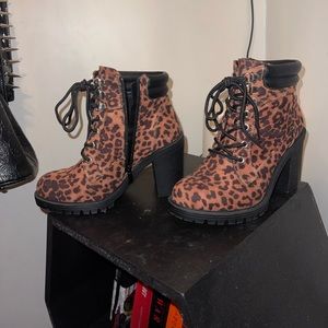 Torrid Leopard Lace up Ankle Boots 6 wide